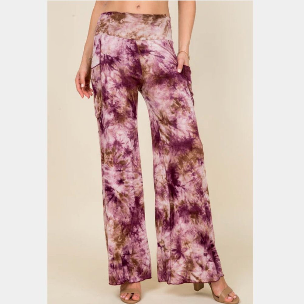 Simplicitie Palazzo Pants - Burgundy Tie Dye (With Pockets)